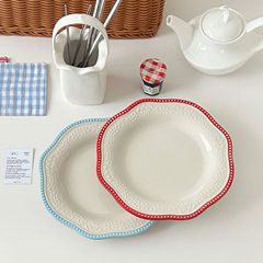 Insフレンチレトロレースレリーフ皿セラミック食器北欧洋食皿デザート皿家庭用朝食皿