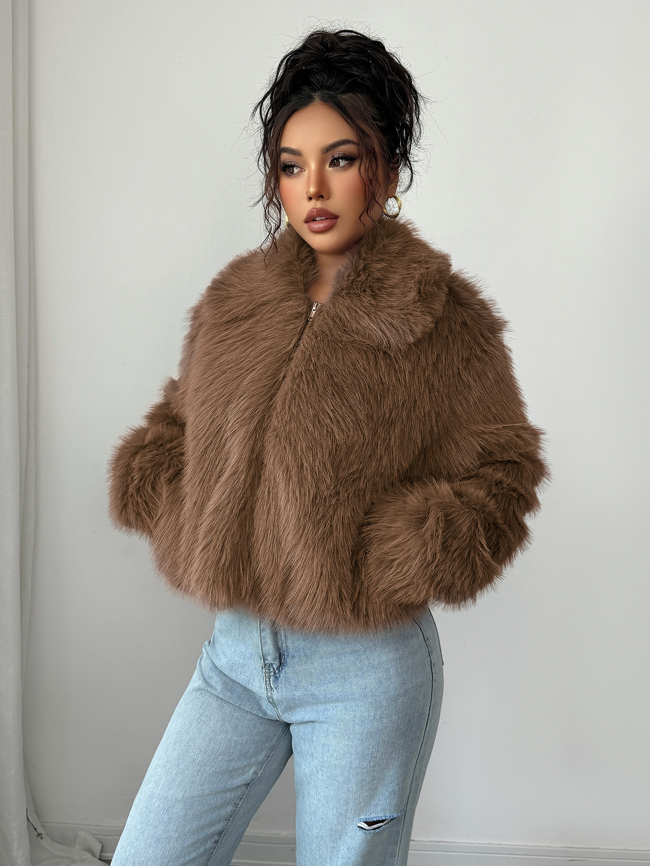 Cross-border European And American Style Elegant And Versatile Fluffy Long-sleeved Coat Jacket Women's Wear 2025 Autumn And Winter_ecoleips.com