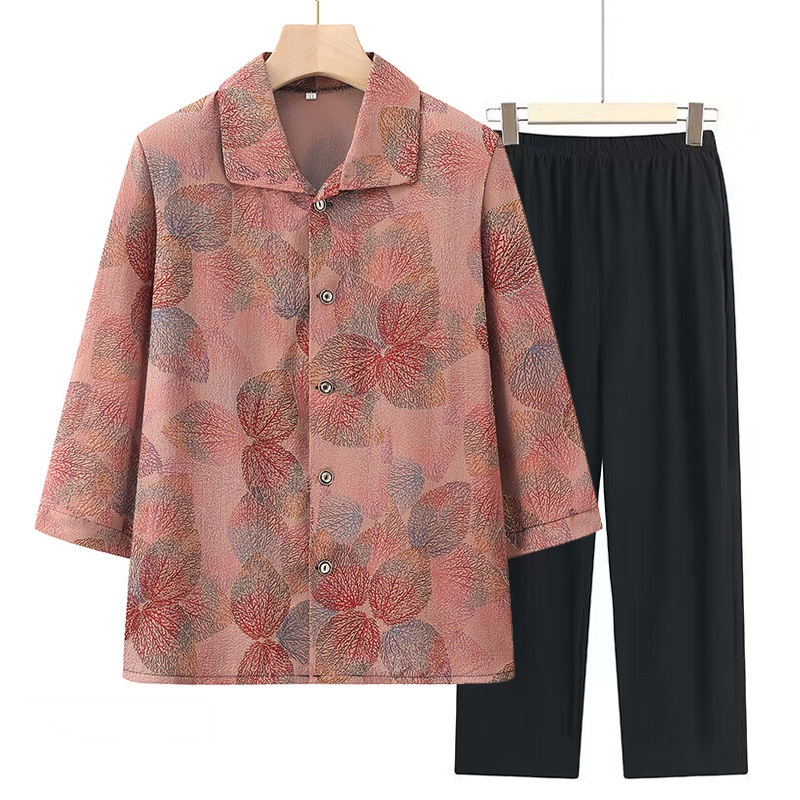Middle-aged and elderly summer clothes grandmother's shirt set half-sleeve old man's clothes mother's wife 60 70 year old coat A24