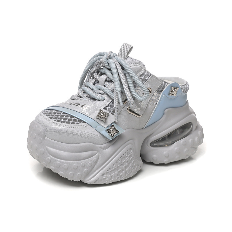 Giày sneaker nữ đế dày lưới thoáng khí phong cách daddy — Trắng Đỏ, xám xanh, màu xanh huỳnh quang