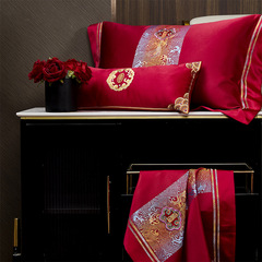 2F Wedding Four-Piece Set Wedding Bedding Red Bed Sheet All-Cotton Happy Quilt Wedding Bridal Bed New Marriage Four-Piece