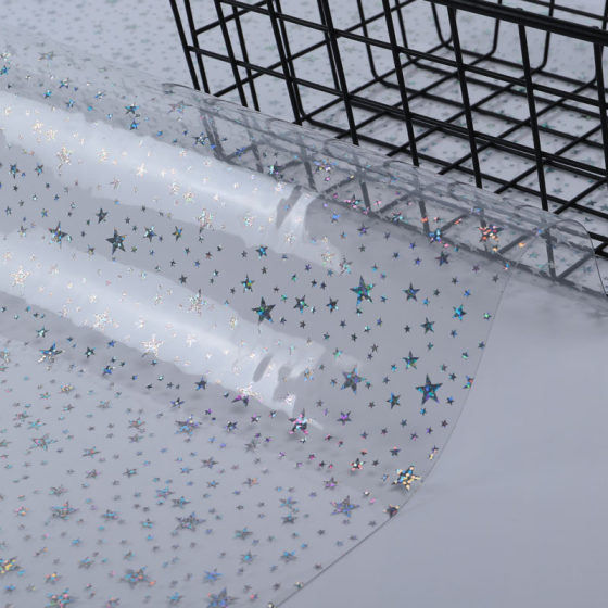 New Product Dazzling Colorful Glitter Beads Pvc Film Five-Pointed Star Fantasy Clip Film Transparent Luggage Stationery Fabric