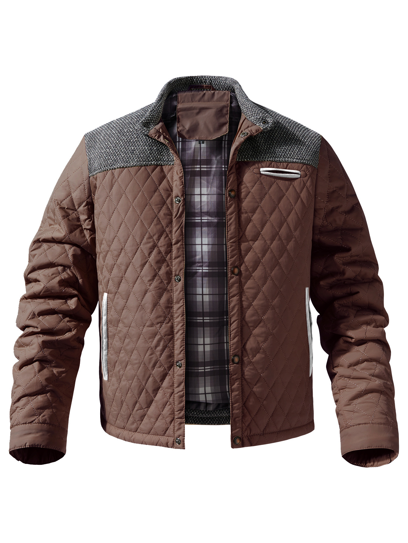 Chaqueta acolchada de algodón de moda personalizada chaqueta acolchada de algodón Elemento de tela escocesa chaqueta acolchada de algodón costura chaqueta acolchada de algodón tamaño europeo