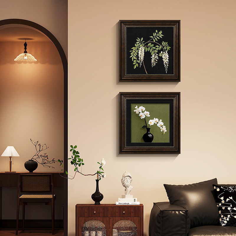 Phalaenopsis Mid-Century Style Living Room Wall Decoration Painting French Retro Niche Restaurant Bedroom Hanging Painting Combination High-End