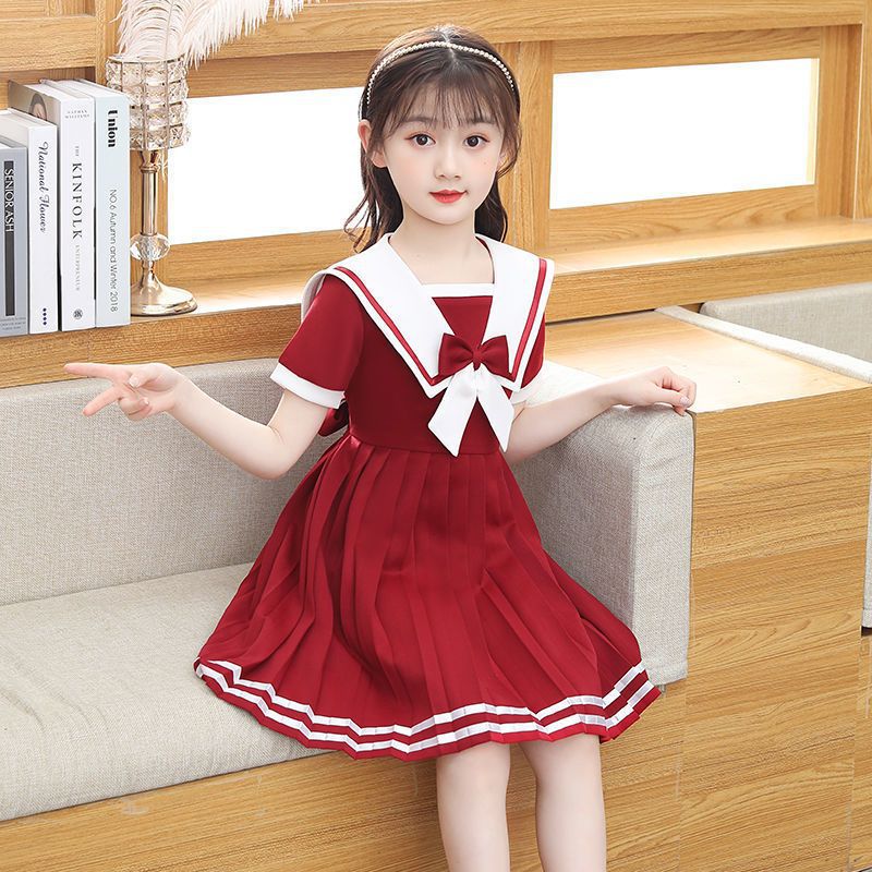 Girls Short-Sleeved Dress Summer Style Kidsren's Princess Dress Lolita Jk Popular Nautica Style Little Girl Dress