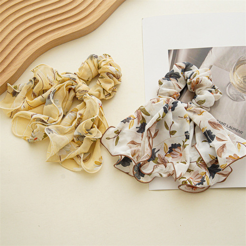 Japanese and Korean version of ins style floral overlay ponytail hair tie ribbon high-end temperament large intestine hair tie hair accessories