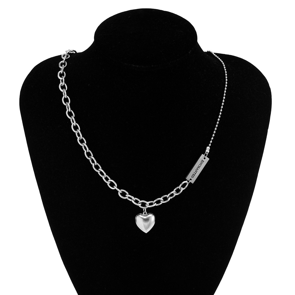 Titanium Steel Heart-shaped Necklace Female Korean Style Simple Letter Stitching Chain Necklace display picture 2