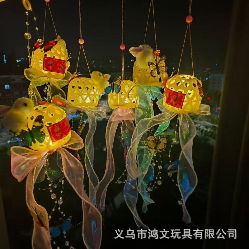 中秋热卖仿竹编小灯笼2026新款手工成品儿童过年元宵兔子花灯挂饰|undefined