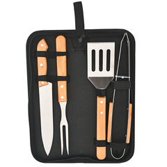 Outdoor BBQ tools BBQ grill set wilderness charcoal barbecue home-use meat tongs wooden handle kitchen knife shovel fork