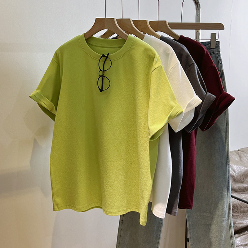 Cloud Cotton Solid Color Loose Scrub Short-sleeved Women's Spring Korean-style Light Edition Minimalist Inner Round Neck T-shirt Top for Women