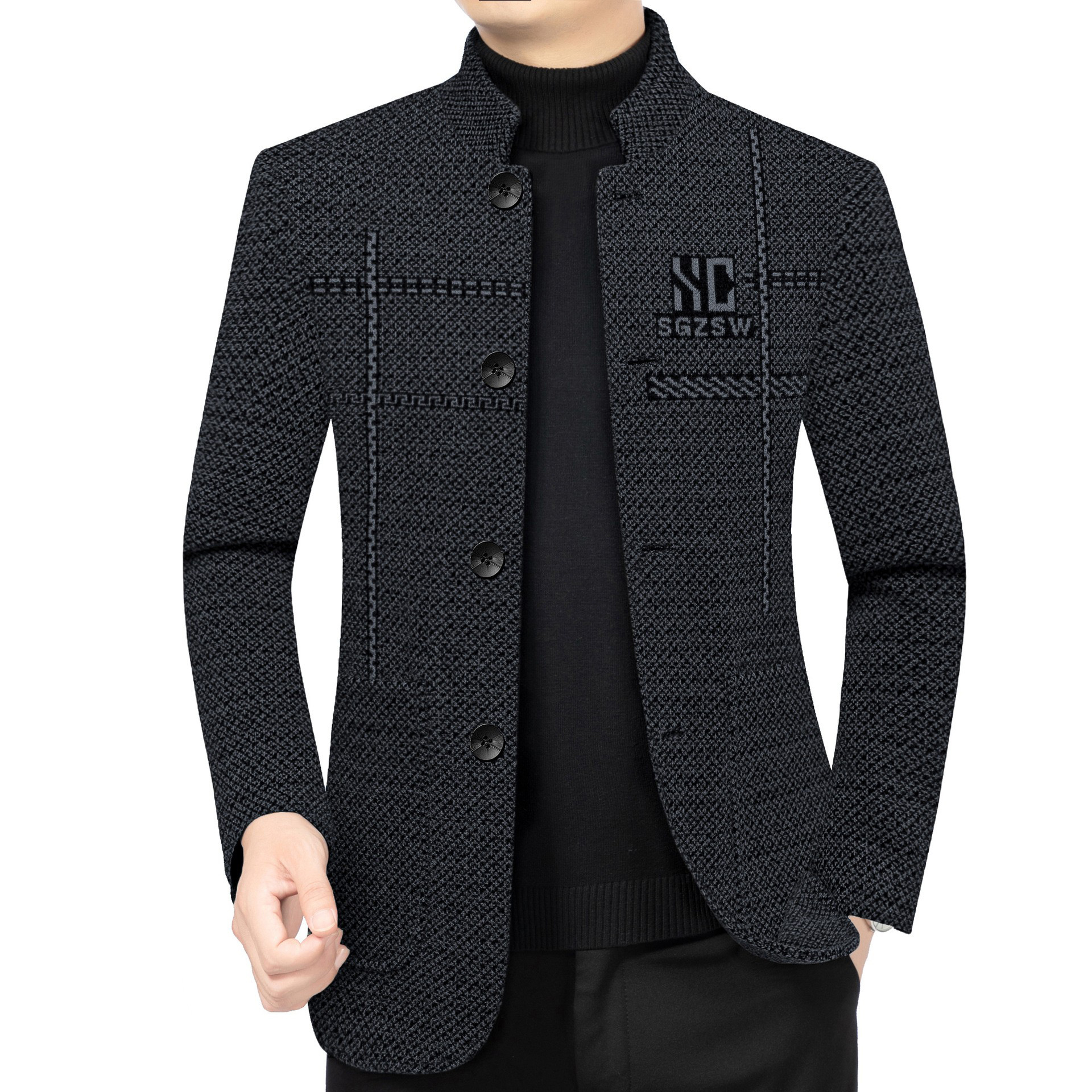 New Autumn and Winter Men's Jackets, Middle-Aged Men's Clothing, Chenille Stand-Up Collar Zhongshan-Style Jackets, Dad-Style Fleece-Lined Jackets, Men's Outerwear