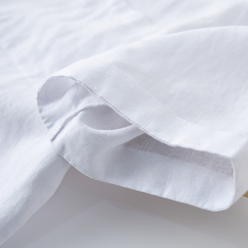 2024 nuevos hombres de lino cuello redondo Camiseta suelta Lino manga corta simple casual fresco verano Top F003