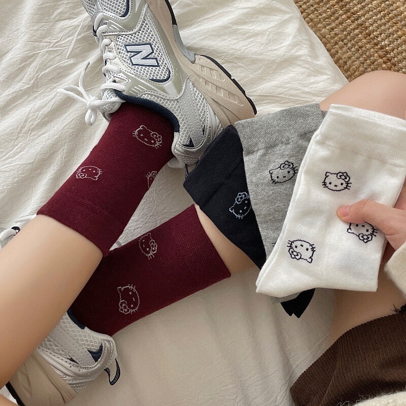 Kitty Cat Socks Women's South Korea Ankora Red Mid-Socks Ins Internet Popular Autumn and Winter New Cartoon Academic Style Women's Socks