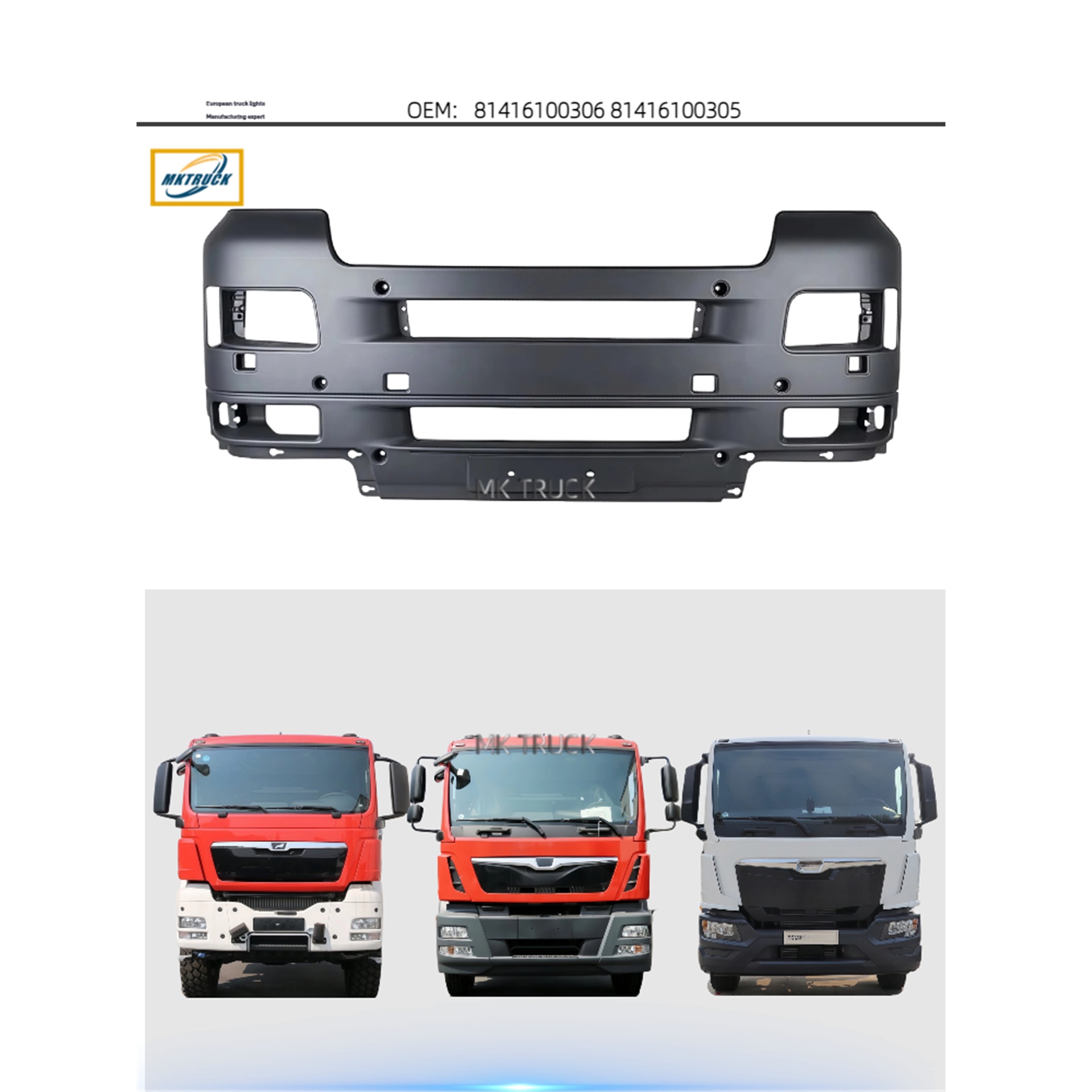 Parachoques delantero 81416100306/81416100305 para piezas de camiones MAN TGA