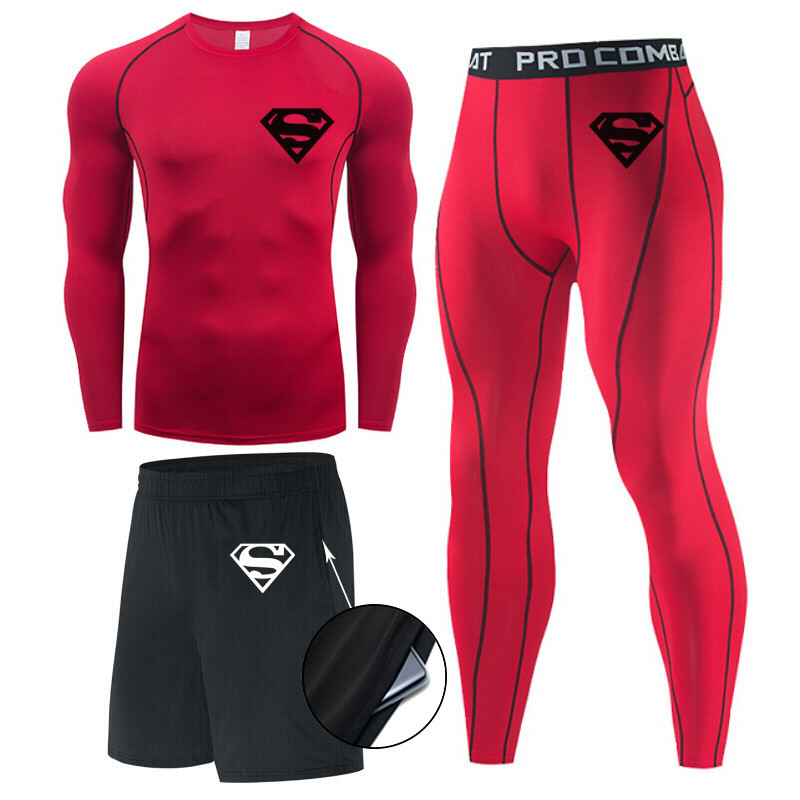 Traje de hombre de compresión de tres piezas de secado rápido medias de manga corta para correr traje deportivo ropa de entrenamiento de baloncesto gimnasio