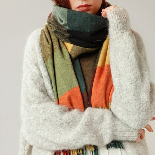 Cashmere-style Plaid Scarf for Women - Autumn/Winter  New Arrival - Cold-Proof & Warm-Keeping Neck Scarf with Thick Fringe - Factory Wholesale