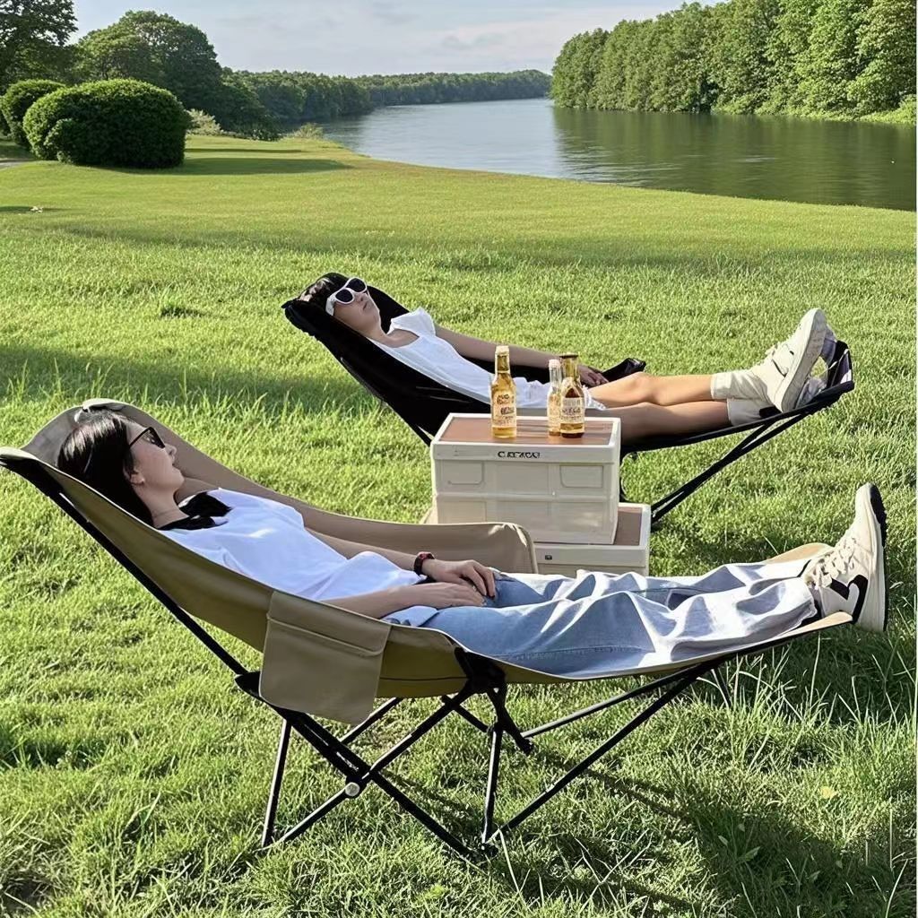 Silla plegable al aire libre Silla de luna ajustable Silla portátil para sentarse y acostarse Silla de campamento con soporte para las piernas