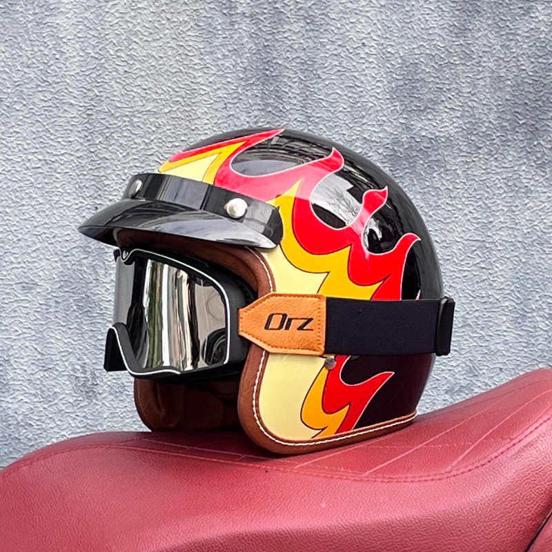 ORZ casco retro para hombres y mujeres certificado 3C motocicleta eléctrica 3/4 casco medio casco cuatro estaciones personalidad universal pareja