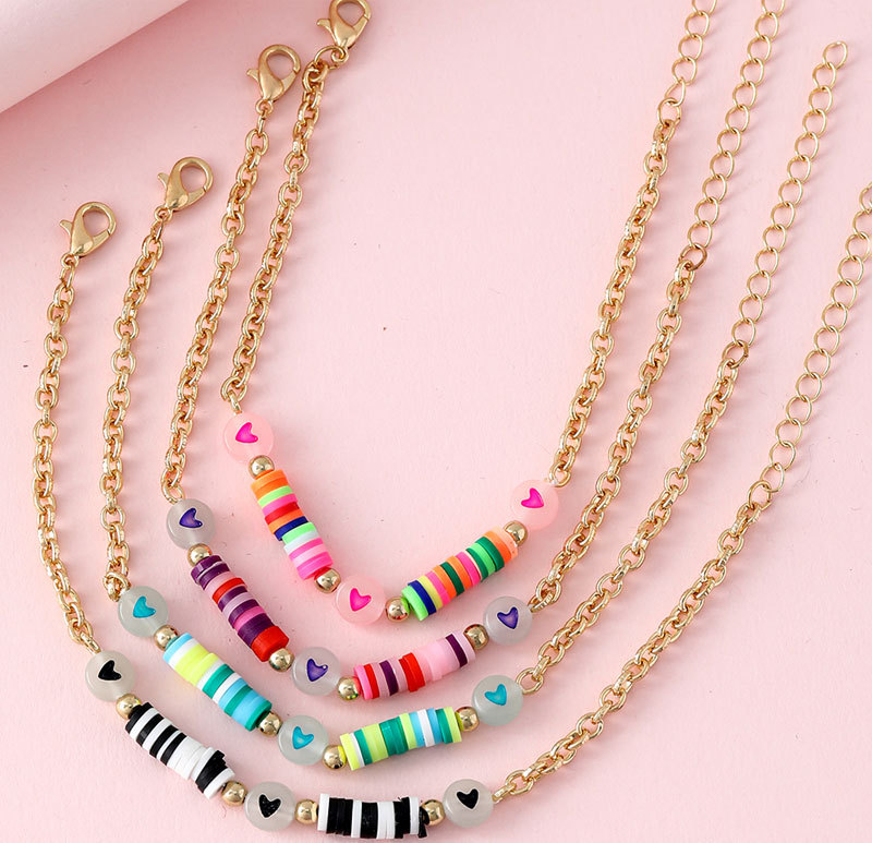 Fashion Heart Shape Alloy Plastic Beaded Enamel Girlu0027S Anklet 4 Pieces
