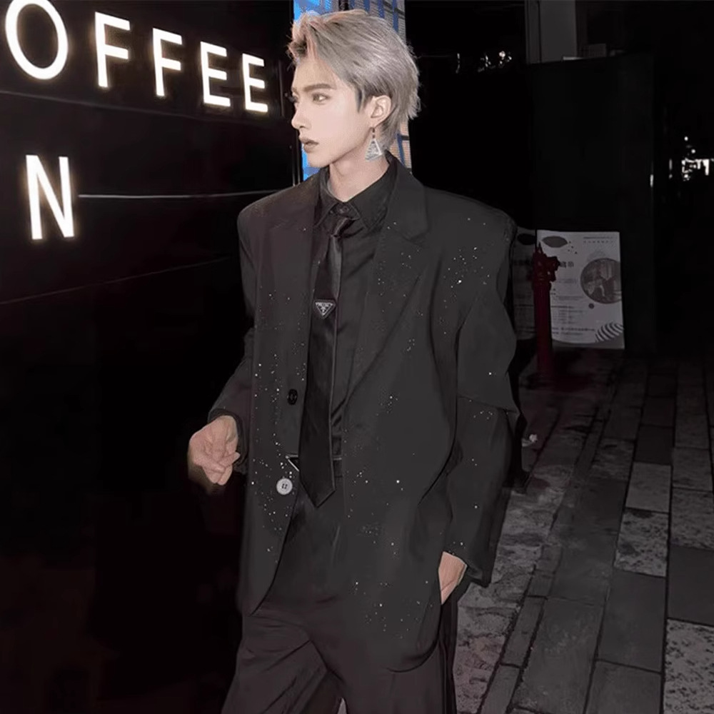 订婚礼服满天星亮片垫肩西装外套男高级感发型师穿搭痞帅休闲西服