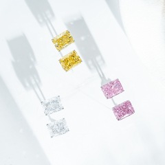 S925纯银耳钉女简约经典四爪冰花切耳饰黄钻雷迪恩切耳饰厂家直销