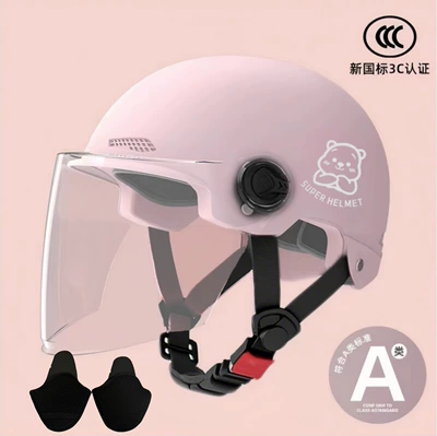 Safety Helmet, Adult Half Helmet, Motosiklet kaskı (dəbilqə) - 02-pink-transparent-long-mirror-silver-bear-ear-protection