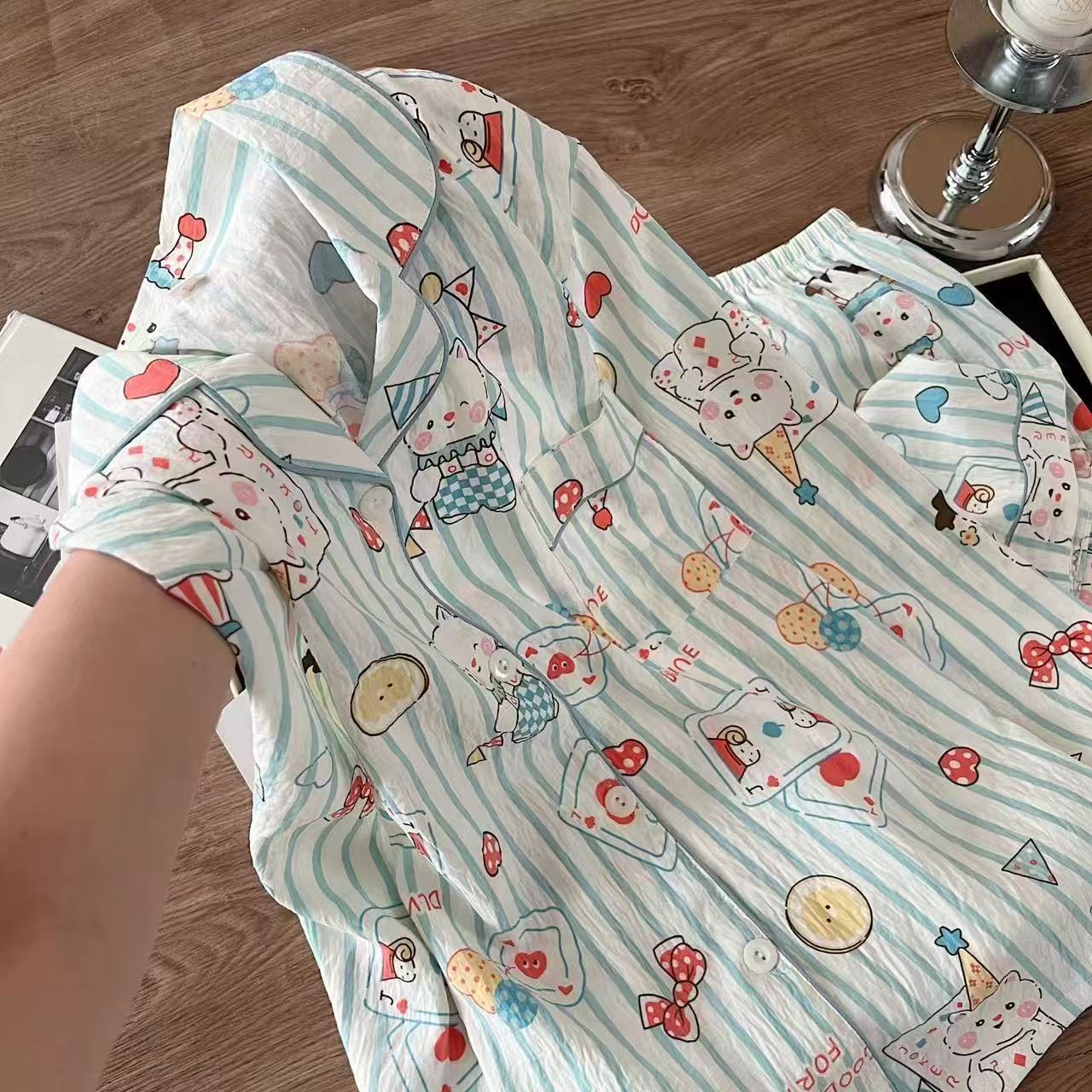 Al por mayor transfronterizo nueva explosión primavera y otoño nubes de algodón dibujos animados lindos pijamas casuales para mujeres set de ropa de casa se puede usar fuera