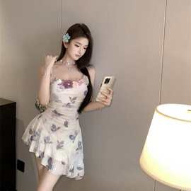 Catyears猫年 情迷西雅图~立体花朵碎花短裙小个子收腰吊带连衣裙