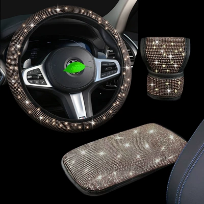 Flash Diamond Anti-Slip Handlebar Cover — Steering wheel cover - champagne-gold-38cm