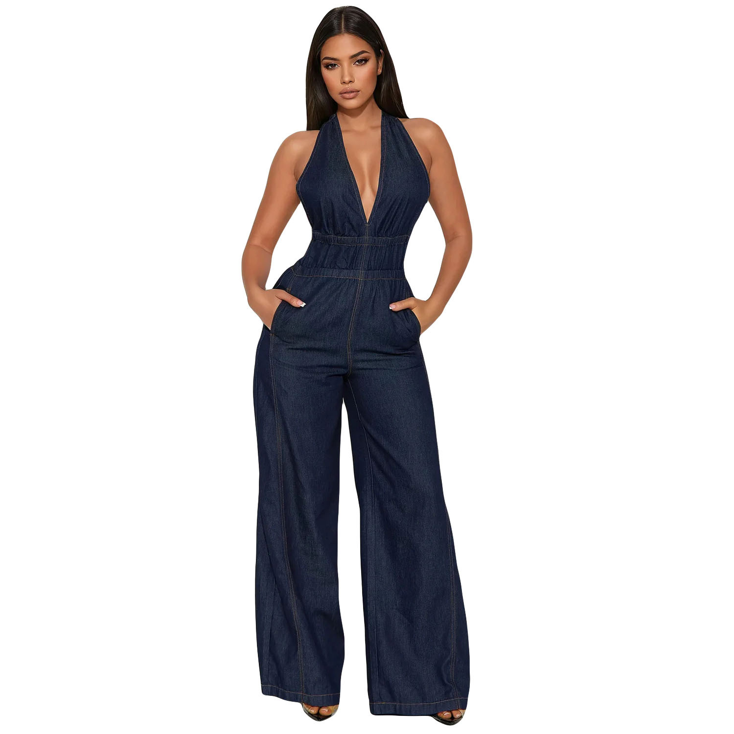 Slim Waist Washed Denim Jumpsuit Sleeveless Overall For Women American Style Straight Loose Fit_ecoleips.com