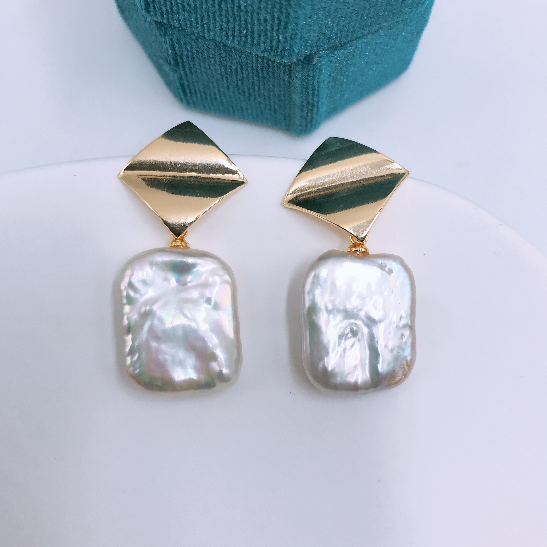 Baroque Style Square Oval Heart Shape Baroque Pearls Copper Drop Earrings 1 Pair