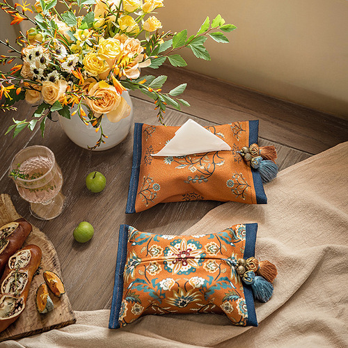 Retro home living room and bedroom multi-purpose tissue box high-end tissue box printed pattern canvas art car tissue box