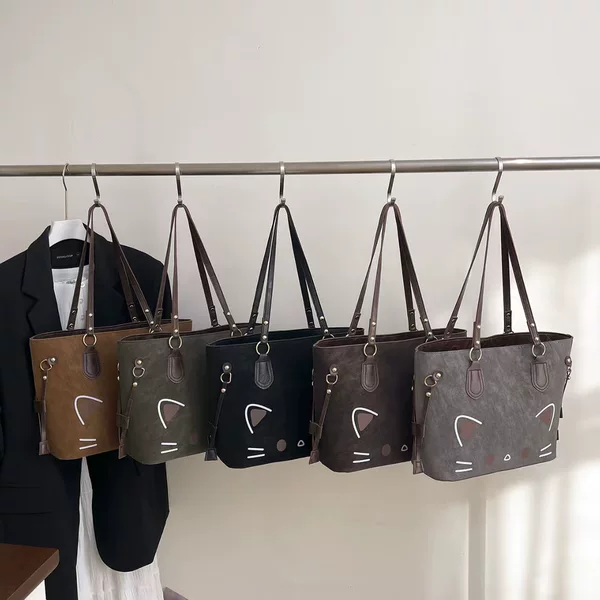 2026 Korean Version Cartoon Kitten Print Shoulder Bag Fresh and Cute Casual Women's Bag for Commuting and Daily Fashion Tote Bag
