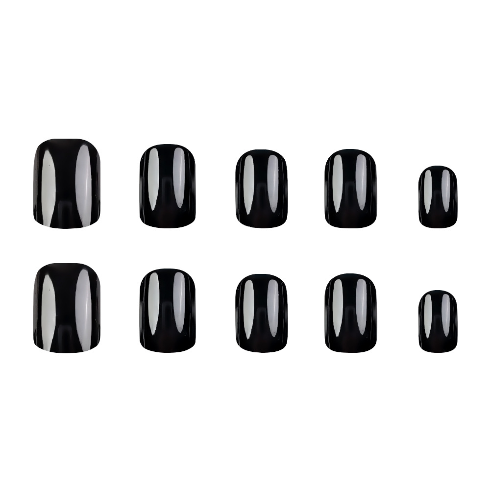 Comercio exterior mejor venta brillante negro puro desgaste de uñas europeas y americanas vientos blanquear uñas 24 piezas uñas falsas al por mayor