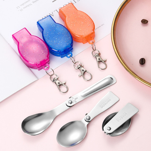Folding tableware set multifunctional stainless steel spoon knife fork salad spoon outdoor camping portable set wholesale