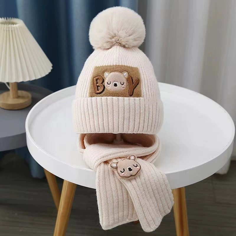 Winter children's warm hat, woolen keep warm set for men and women girl's, with little bears