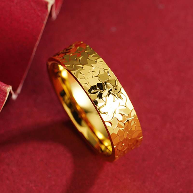 Anillo de oro batido de hielo roto sin desvanecimiento durante mucho tiempo nicho femenino de alto grado de lujo real de cobre imitación anillo de pigmento de oro joyería