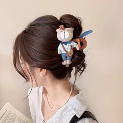 蝴蝶结小熊抓夹夏天可爱趣味发夹女2025新款后脑勺盘发鲨鱼夹头饰