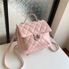 大容量菱格花朵鎖扣雙肩包2024新款時尚休閒手提潮流歐美單肩女包