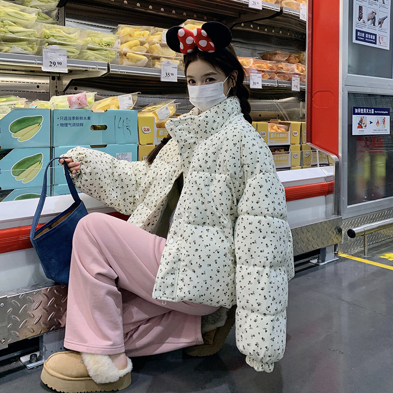 2025新款复古碎花设计感棉服外套女冬季ins宽松保暖面包服棉衣|undefined