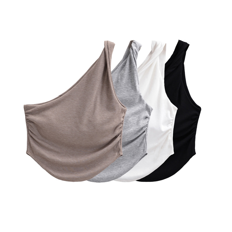 Hot Girl One-Shoulder Knotted Knitted Vest for Women's Summer Outer Wear Fashionable Short Sleeveless Curved Pleated Tube Top Hot Girl One-Shoulder Knotted Knitted Vest for Women's Summer Outer Wear Fashionable Short Sleeveless Curved Pleated Tube Top