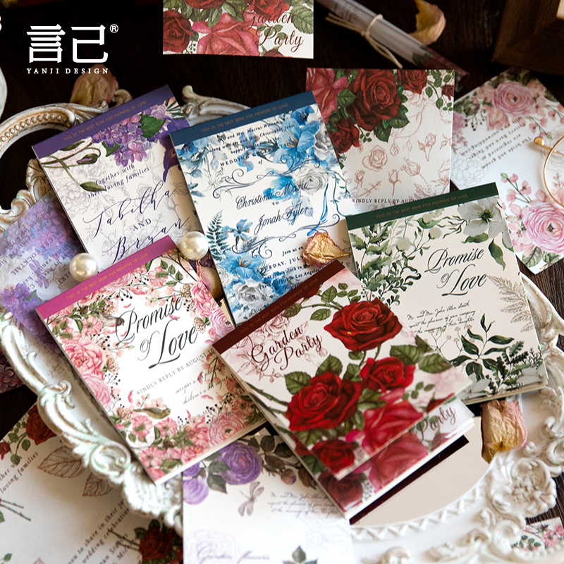 Yanji Material Book Rose's Vow Series Flower Handbook DIY Material Decoration Base Sticker 30 sheets in 5 styles