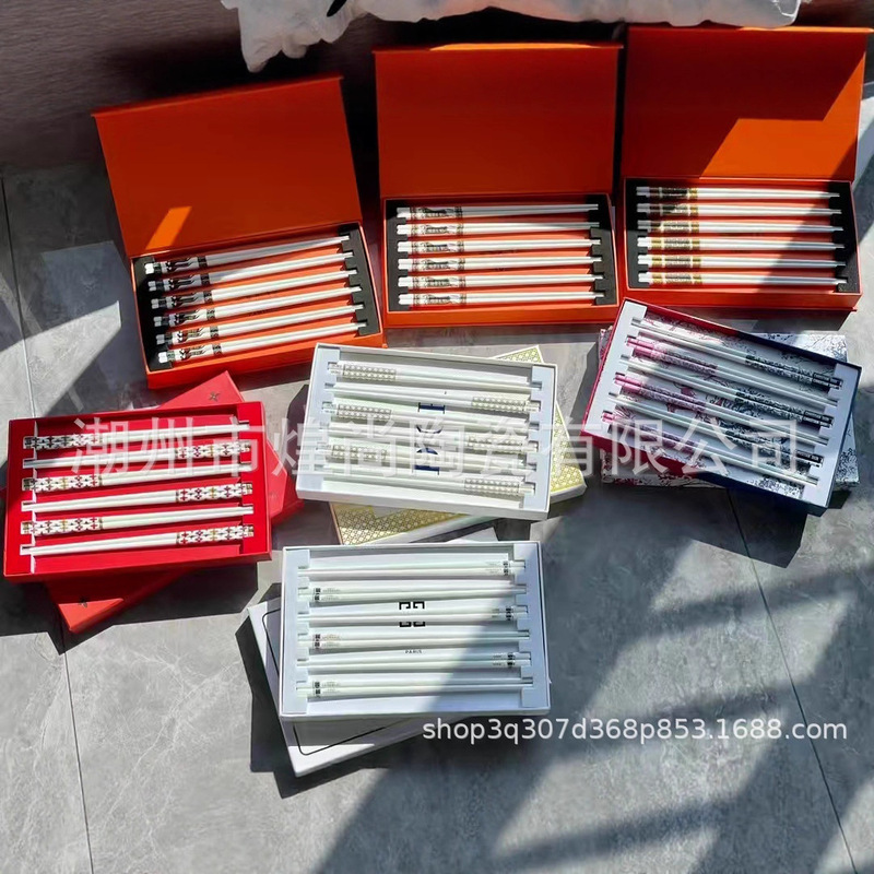 European D Ceramic Chopsticks for Household Use, Mold-Proof, Moisture-Proof, Anti-Slip, Antibacterial, High-End Bone China Chopsticks, Factory Direct Sales