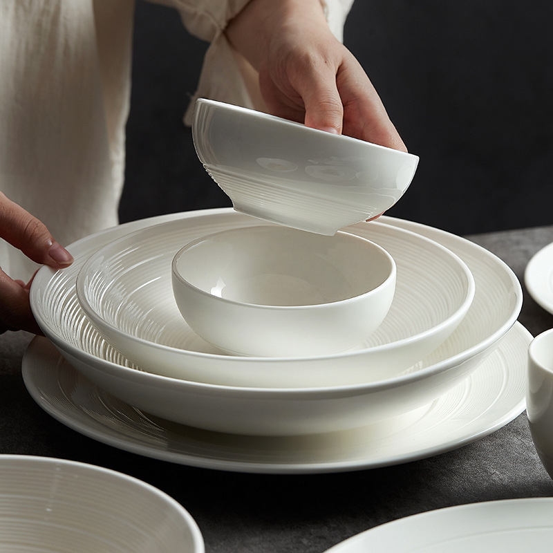 2025 New Ceramic Tableware Set, Particularly Beautiful, High-Value, Exquisite, and High-End, White Bowl and Plate Set for Home Use