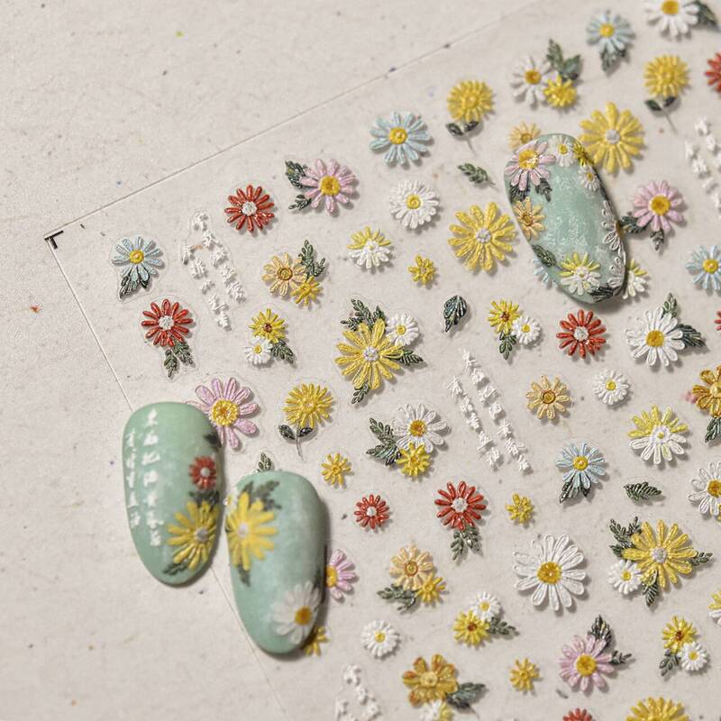 Ins Embossed Japanese Ballet Style Nail Sticker Embroidered Daisy Nail Jewelry Sticker Spring Flower Flower French Painting