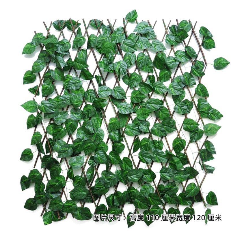 Valla retráctil de madera artificial con hojas decorativas, ideal para jardín o balcón, estilo natural