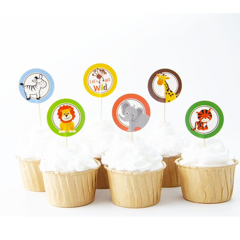 Tarjeta de palillo de dientes de papel grueso de doble cara-insertando Tarjeta de pastel de cumpleaños Decoración de Pastel de papel-insertando plug-in 24 piezas