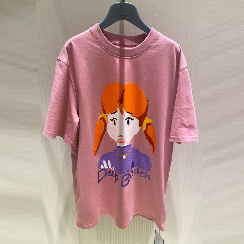 Áo thun nữ cotton dáng rộng in hình chân dung tay ngắn — Màu đen