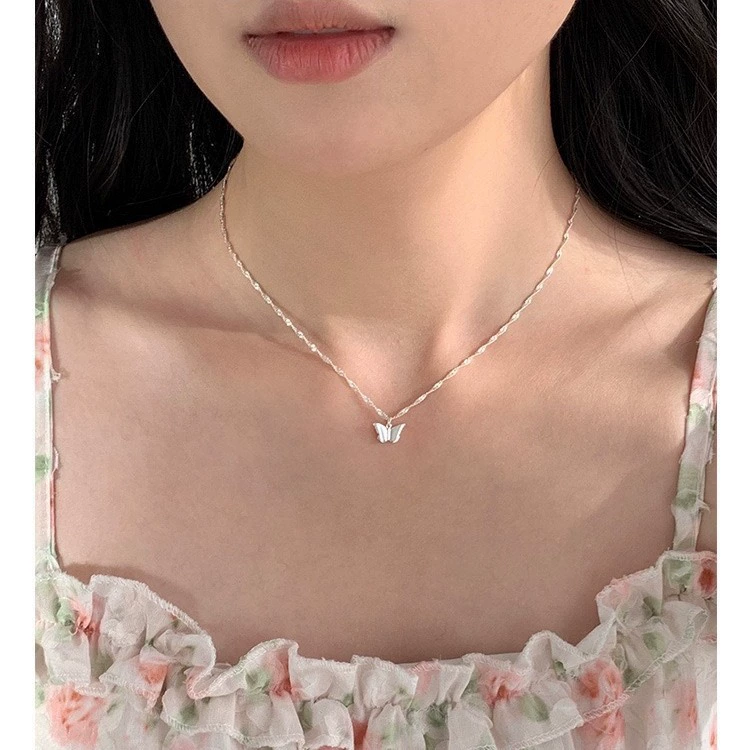 Necklace small pendant chain, minimalist drop/butterfly/pearl designs, lightweight 6,9 g