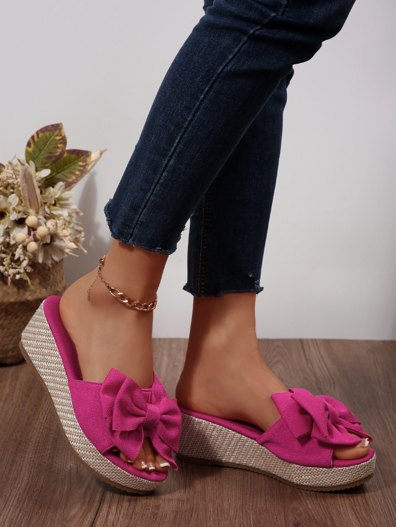Women's Summer Bow Wedge Sandals European And American Style Thick Sole Platform Fabric Plus Size New Style_vogvips.com